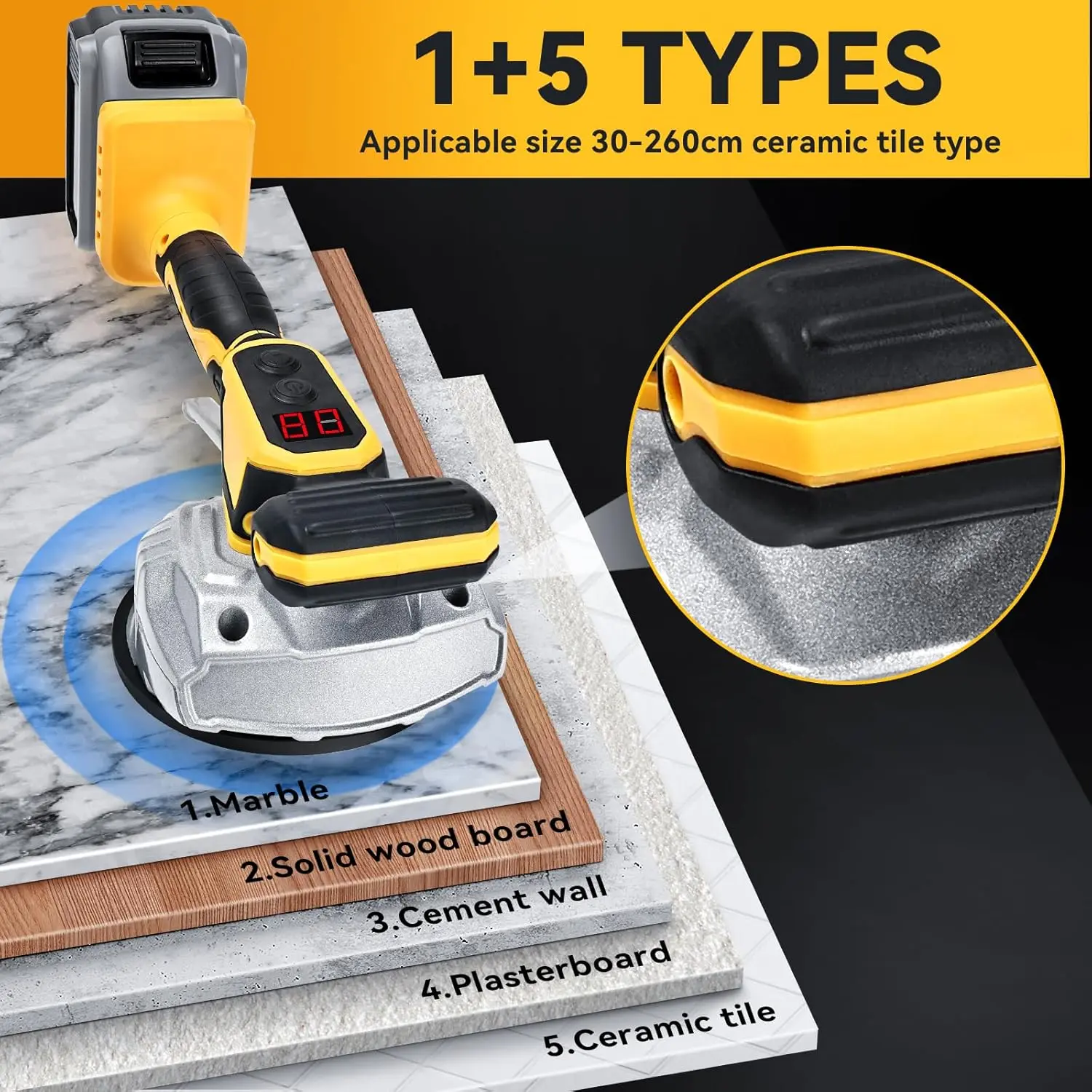 Cordless Tile Vibration Tool Compatible with DeWALT 20V Max Battery: Portable Tiler Vibration Leveling Machine with 8 Adjustable Speed,Suction Cup,Digital Display for Floor,Tile,Wall - TikTok Shop Cordless Tile Vibration Tool Compatible with DeWALT 20V Max Battery: Portable Tiler Vibration Leveling Machine with 8 Adjustable Speed,Suction Cup,Digital Display for Floor,Tile,Wall - TikTok Shop