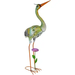 Garden Statues for Outside, 32" Metal Crane Yard Statue Outdoor  Statues for Lawn, Patio, Pond, Colorful