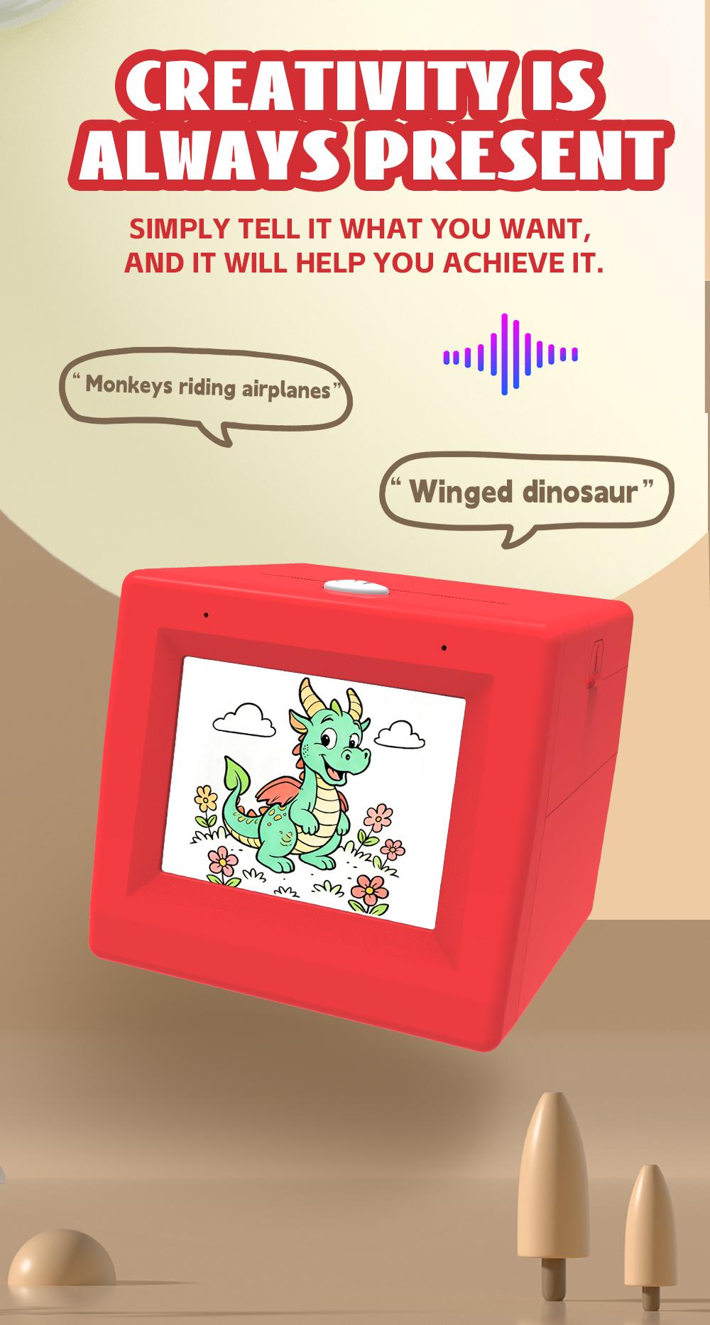 AI Voice Smart Sticker Machine - Portable Inkless Printer for Creative Minds | Transforming Voice to Art & Drawing Illustrations | Ultimate Tool for Sketching, Journaling & Imaginative Expression