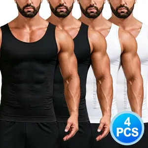 1/2/3/4PCS Men's Compression Shirts,Tummy Control Gynecomastia Shapewear Seamless Moobs Undershirt Body Shaper Vest,Sleeveless Crew Neck
