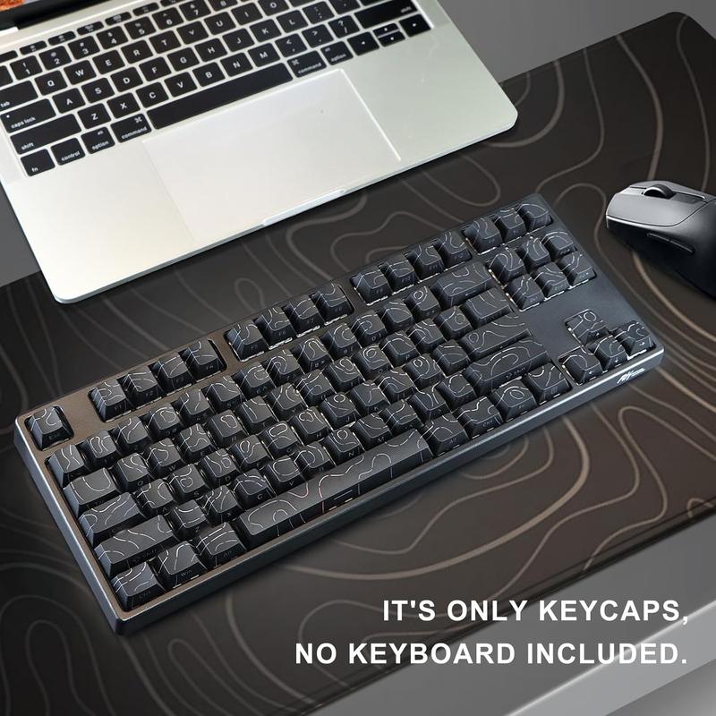 Contour Line Keycaps 98 Set Custom PBT Cherry Profile Double-Shot Light Shine-Through Key Caps with South-face Print for Mechanical Gaming Keyboard ANSI Layout