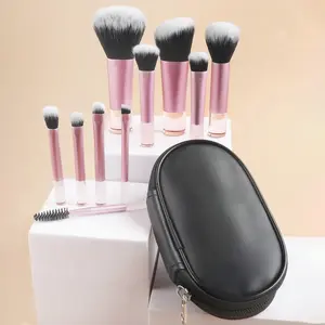 10-Piece Purple Short-Handle Travel Makeup Brush Set  Stylish for On-the-Go Touch-Ups! Double-Sided Professional Makeup Brush Set Professional Eyeshadow Blending Set  Mini Makeup Brush Set with Nose Brush