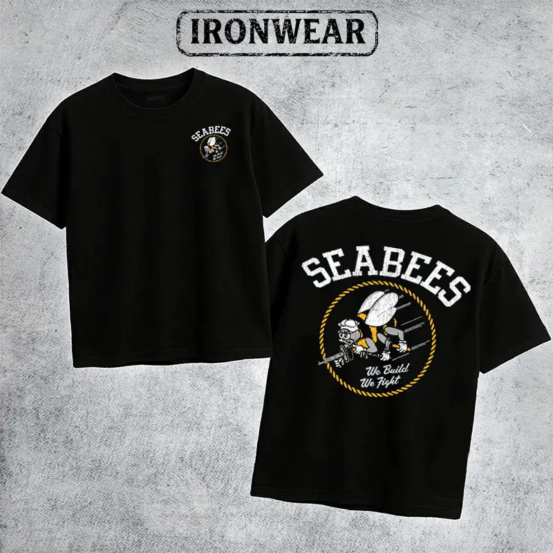 IronWear Seabees We Build We Fight T-Shirt for Men, Vintage Military Construction Battalion Graphic Tee US Navy Tactical Shirt Outdoor Sports Apparel Gift Men