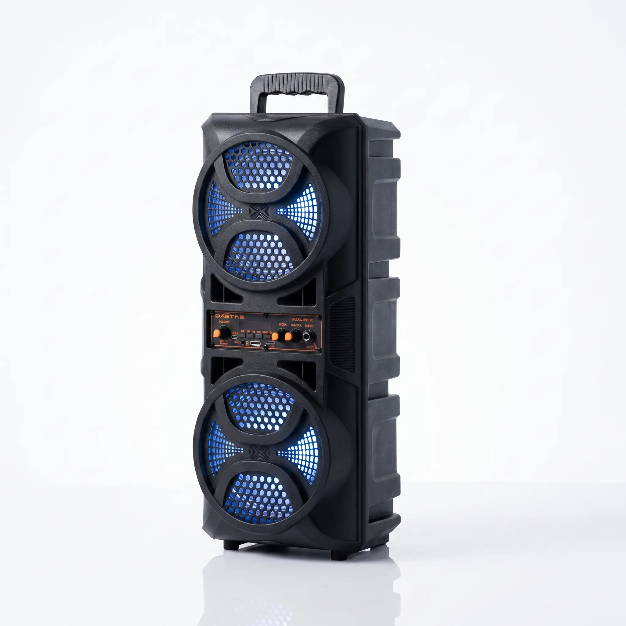 Vertical Tower Wireless Speaker Sound System - 6.5-in Dual Drivers, Cordless Portable Casual PA Karaoke Machine, Wired Mic, MicroSD Support, RGB LED Front Lights, Remote Control, 5V DC Aux Audios Player with Multiple Stereo Outputs, Music Setup