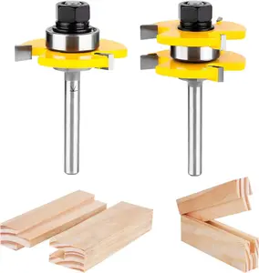 Tongue and Groove Set of 2 count 1/4 Inch Shank Router Bit 3  Adjustable T Shape  Milling