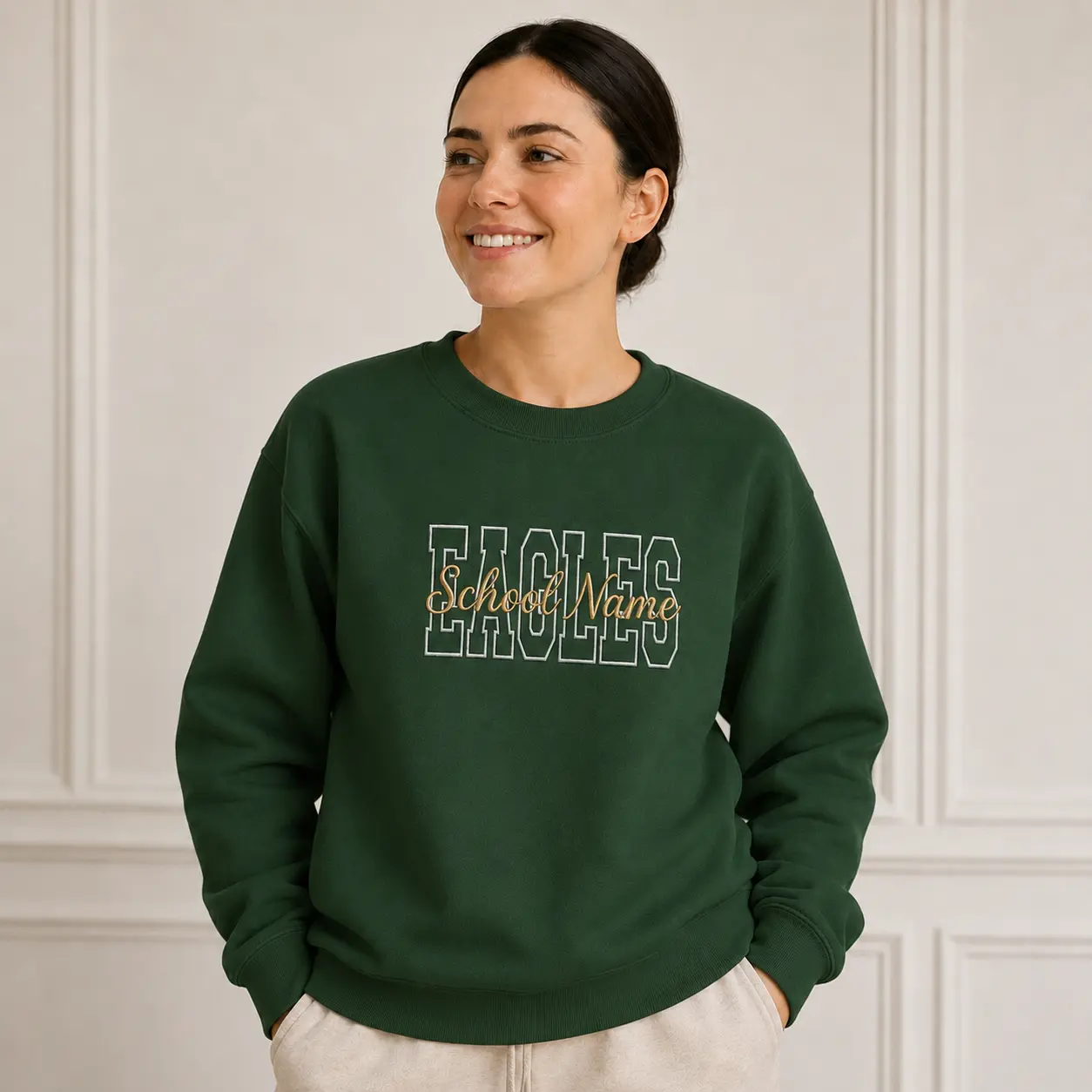 Custom Mascot Sweatshirt for Women, Personalized School Team Name Crewneck, Embroidered Mascot Pullover, Back to School Spirit Wear, Custom Team Apparel, School Gift for Teachers and Students