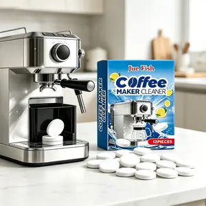 Jue Fish Coffee Machine Cleaner & Descaling Tablets 12 Pack, Deep Descaling Cleaning Tabs for All Coffee Makers & Espresso Machines, Multi-Purpose Appliance Cleaner for All Coffee Makers and Household Use