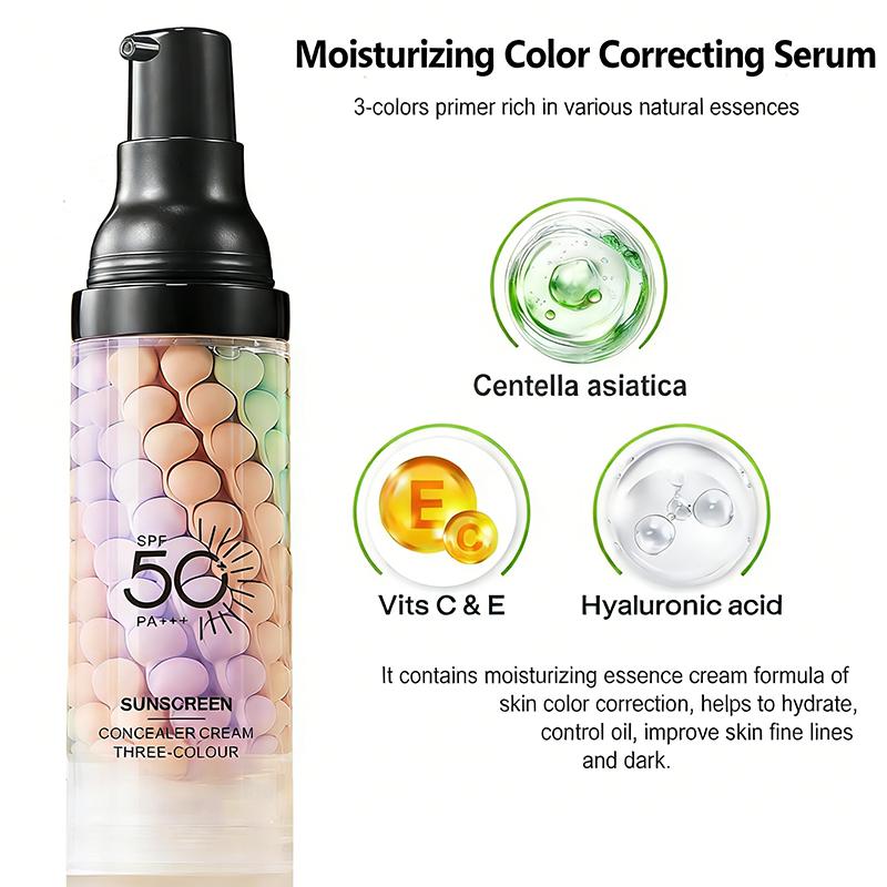 3-in-1 Color Correcting Primer SPF 50, Moisturizing Sunscreen Makeup Base Oil Control Pore Blur Brightening