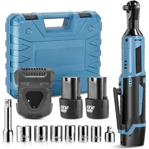 Cordless Electric Ratchet Wrench Kit,40Ft-lb 3/8" Power Ratchet Wrench 1-Hour  Charge,2 Packs 2000MA Lithium-Lon ,1/4 Adaptor,Extension Bar
