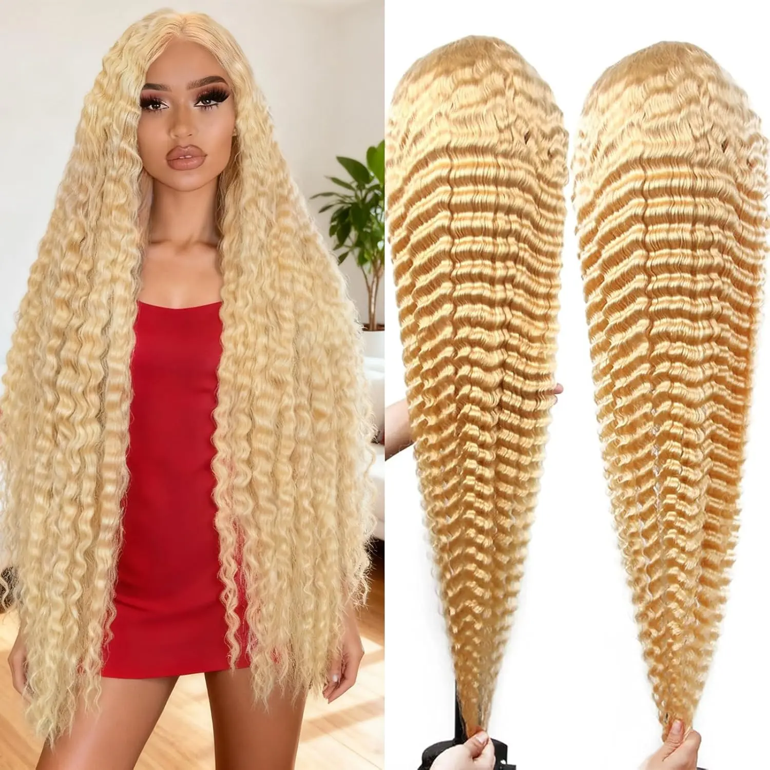 30 Inch  613 Lace Front Wig Human Hair Blonde Wig Human Hair Deep Wave 13x4 HD Blonde Lace Front Wigs 200% Density Free Part 613 Wig Deep Wave Pre Plucked with Baby Hair