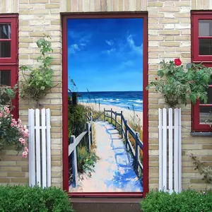 2pcs Beach Theme Decorative Wall Sticker with High Definition Printing Technology Restoring Blue Sea Blue Sky and Beach SceneryBeach Theme Decorative Wall Sticker with High Definition Printing Technology