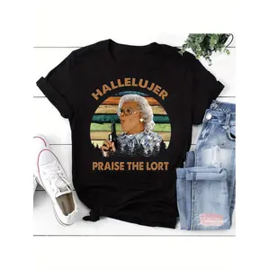 Men Hallelujer Praise The Lord Graphic T Shirt Casual Madea Inspired Bohemian Style Religious Expression Tee With Colorful Stripes Printed Illustration Golf Gift T-Shirt For Men and Women