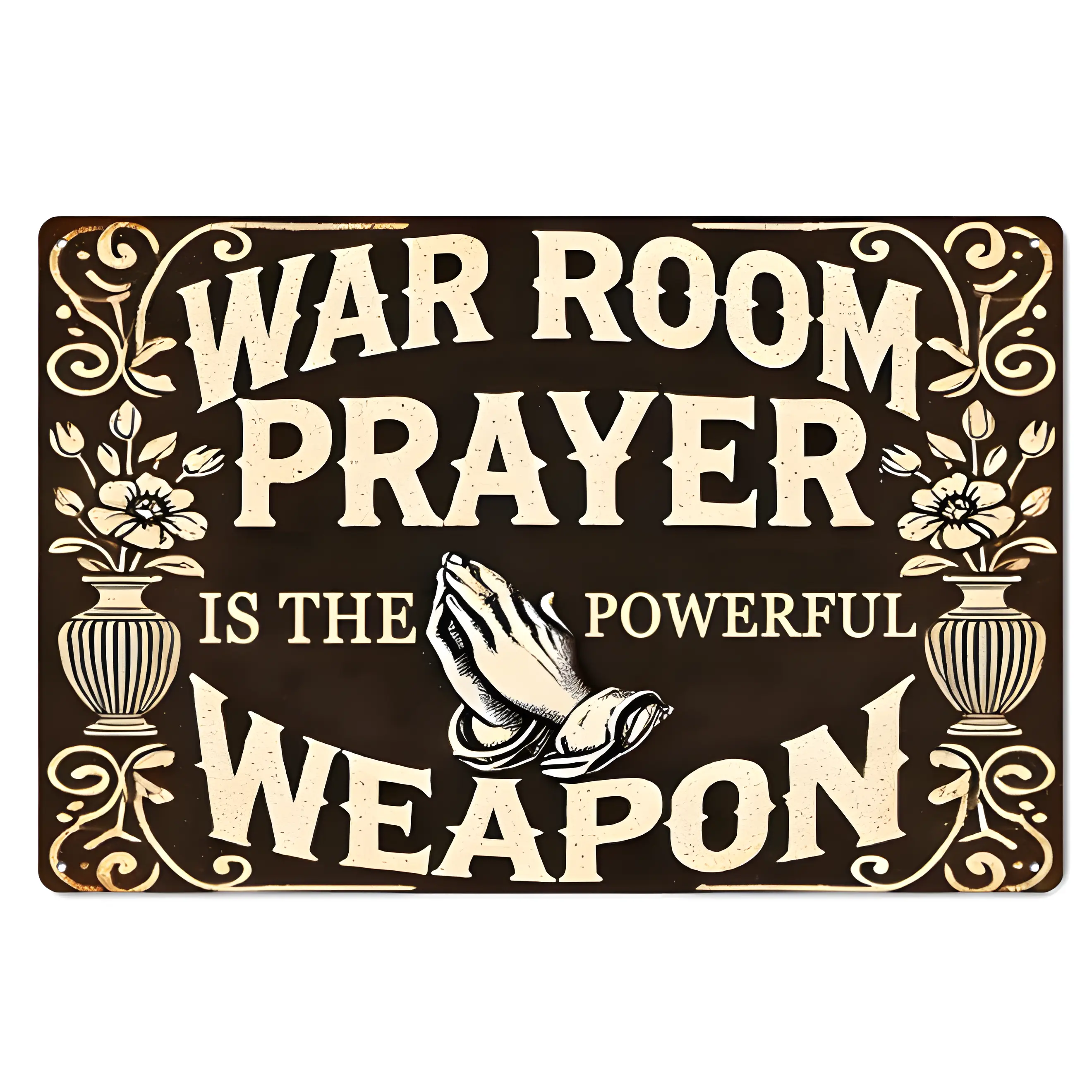 War Room Prayer Is Powerful Weapon Tin Metal Wall Art Sign - Christian Religious Home Decor Products, Indoor Home Decoration Signage, Inspirational Christian Gifts