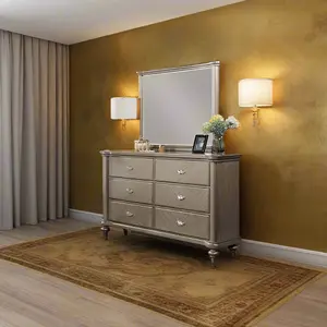 Luxe Divine Collection ~ Luxury Antique Silver Champagne Finish Dresser W Mirror Storage, Drawers Bedroom Furniture