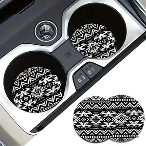 2Pcs Aztec Car Cup Coaster Absorbent Ceramic Cup Holder Mat Tribal Boho Aesthetic Car Gadget Travel Daily Road Trip Birthday Gift Idea