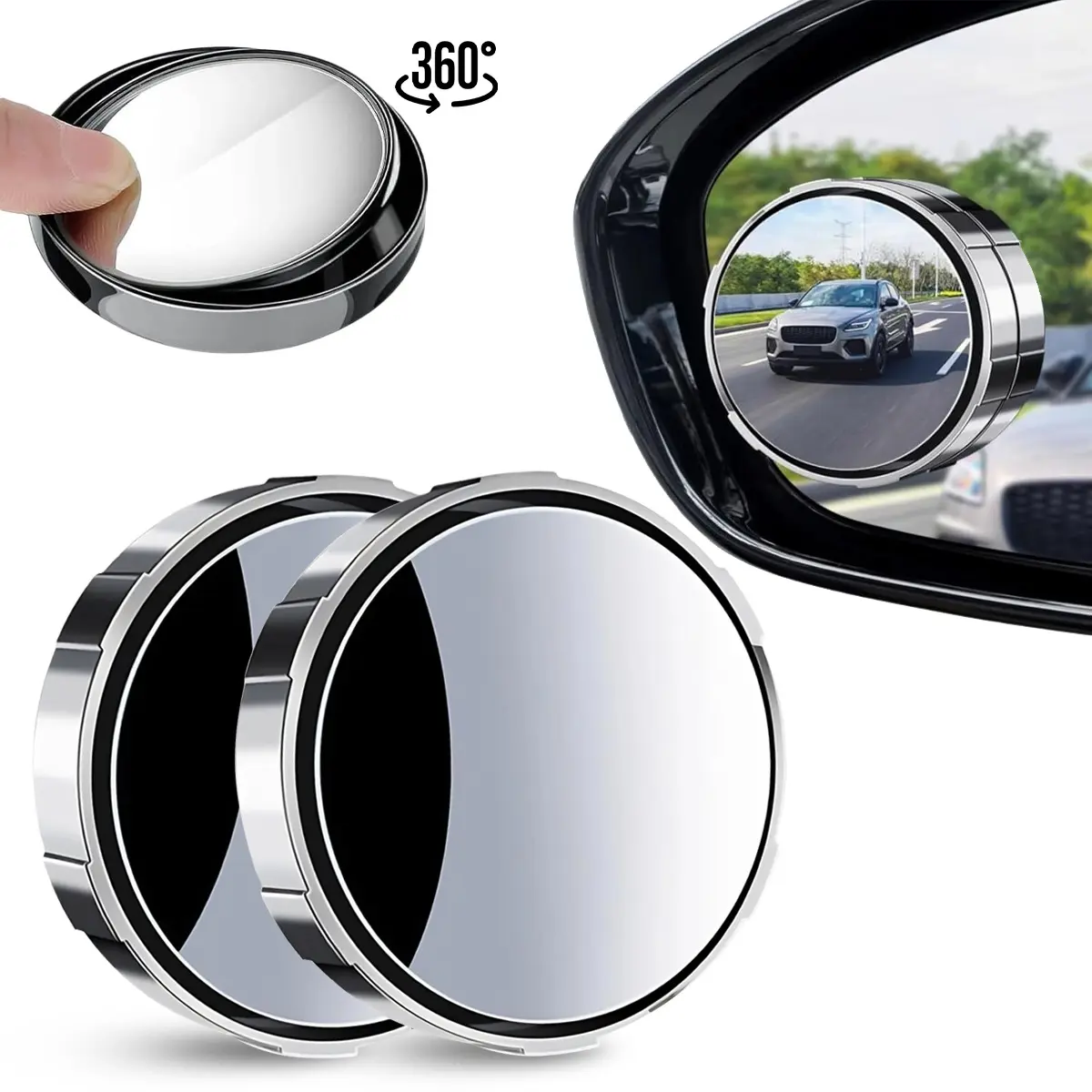 2PCS 2” HD Convex Blind Spot Mirrors for Car, Wide Angle Frameless Rearview Mirror with 360° Adjustable Rotation, Strong Adhesive Stick-On Design for SUV Truck Van, Safe Driving Exterior Accessory