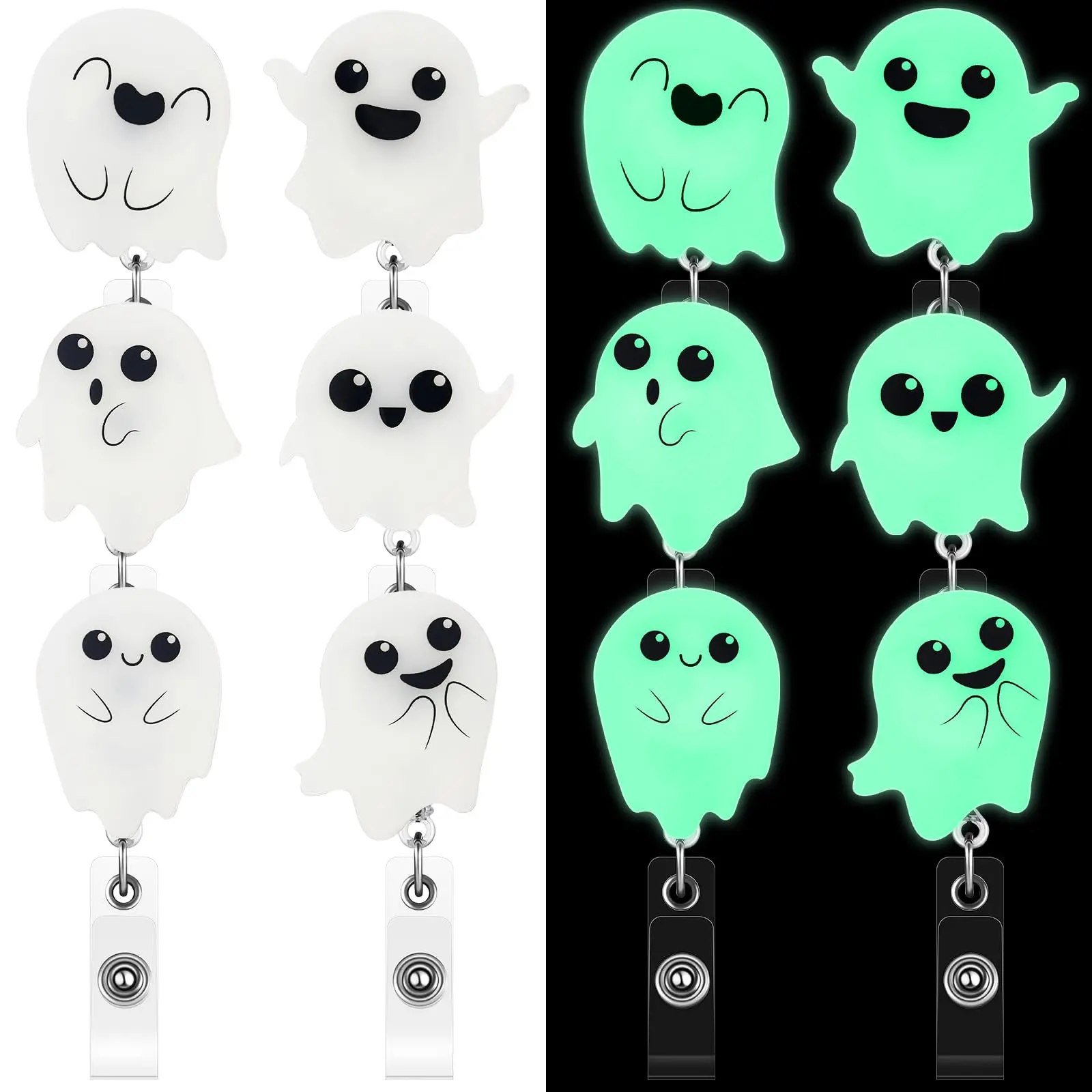 6-Pack Halloween Ghost Retractable Badge Reels, 360 Rotation Alligator Clip Acrylic Ghost Badge Clips, Cute Spooky Nurse Gifts for Medical Professionals, Office Staff Identification Supplies