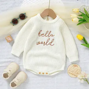 Mimixiong Personalized Embroidery Baby Clothes Soft Knitted Pajamas for Newborns & Toddlers Crochet Long Sleeve Romper Ideal for Everyday Wear