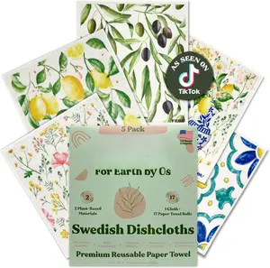 Swedish Dishcloths for Kitchen | 5 Pack Italian Summer  Paper Towels Washable | Swedish Dish Towels | Non-Scratch Cellulose Sponge Cloths | No Odor, Biodegradable Cleaning Cloths