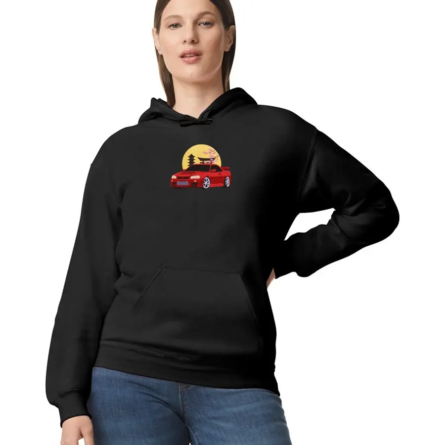 Nissan Skyline R34 GTR Embroidered Hoodie, Japanese Sunset, Cherry Blossoms
