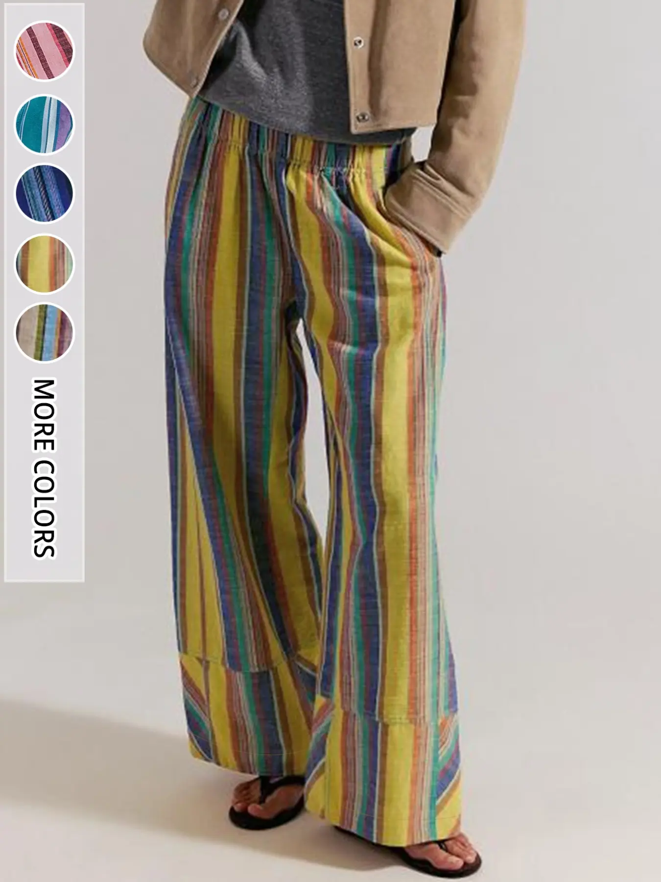 Striped Wide Leg Pants for Daily Commute, Elastic High Waist Loose Straight Leg Pants, Flowy Versatile Casual Pants, Casual Commuter Pants, Womenswear