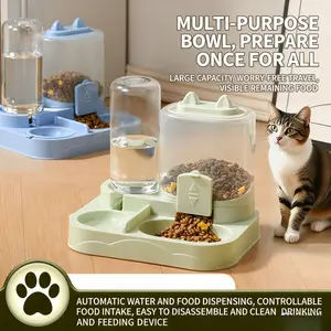 2-in-1 Gravity Pet Feeder & Waterer Set, Automatic Food Dispenser No Battery, Anti-Spill Cat Bowl Combo, Easy Clean Pet Supplies for Vacation