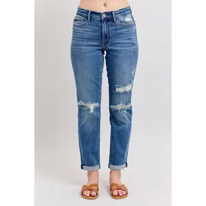 Judy Blue Mid Rise Vintage Boyfriend Denim Jeans 82663 Baggy Fit