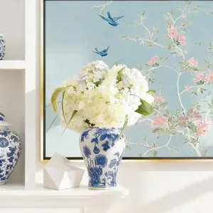 11" Blue and White Ginger Jar with Lid Antique Style Porcelain Ginger Jars Chinoiserie Home Decorative