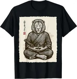 Samurai Warrior Lion Japanese Katana Bushido Animal Art T-Shirt
