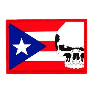 Puerto Rico Flag Skull Patch [3.0 X 2.0 -Hook Fastener -3D-PVC Rubber-PF6]