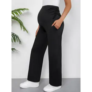 T-shirt Stretchy Comfort Fit Elegant High-Waist Maternity Pants with Slant Pockets for Spring/Summer/Fall
