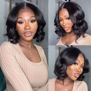 VRbest Wear and Go Glueless Wigs Pre Plucked Pre Cut 4x4 Body Wave Bob Wig Human Hair for Black Women 180 Denisty Natural Color 14inch Lace Front Wig