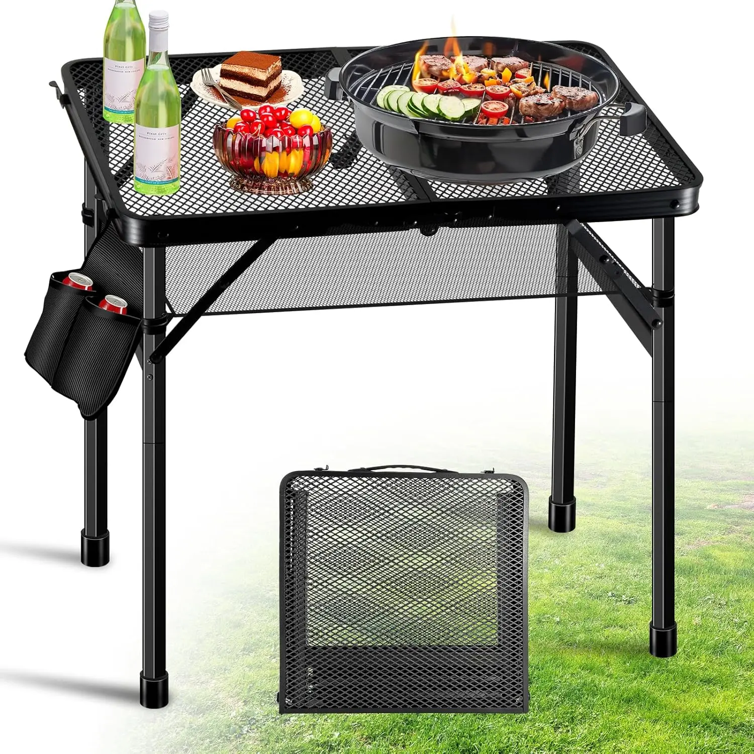 Upgraded Metal Folding Grill Table - Adjustable Tabletop, Outdoor Smoker, Rugged Design, 2-Height Adjustable to Max 22in, Lightweight 24in x 15.8in for Outside BBQ Camping, Adjustable Tabletop Tables, Outdoor Smoker Tables