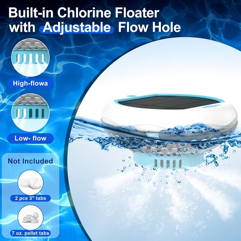 Solar Pool Chlorine Floater with Floating Pool Light, APP-Controlled Lights Adjustable Release Easy-Open Chlorine Floater Dispenser for Pool Large Capacity for 2 Tablets, Pool Lights That Float