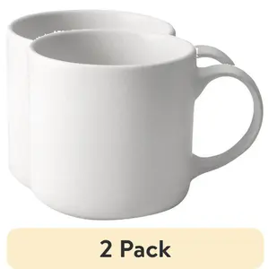 (2 pack) Cream Stoneware Mug 14oz, 3.65 x 3.65 x 3.50 Inches