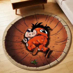 Dragon Ball Childhood Goku Creative Rug, Round Cartoon Anime Mat, Comfortable Circular Carpet, Hand Wash Only, Indoor Decor