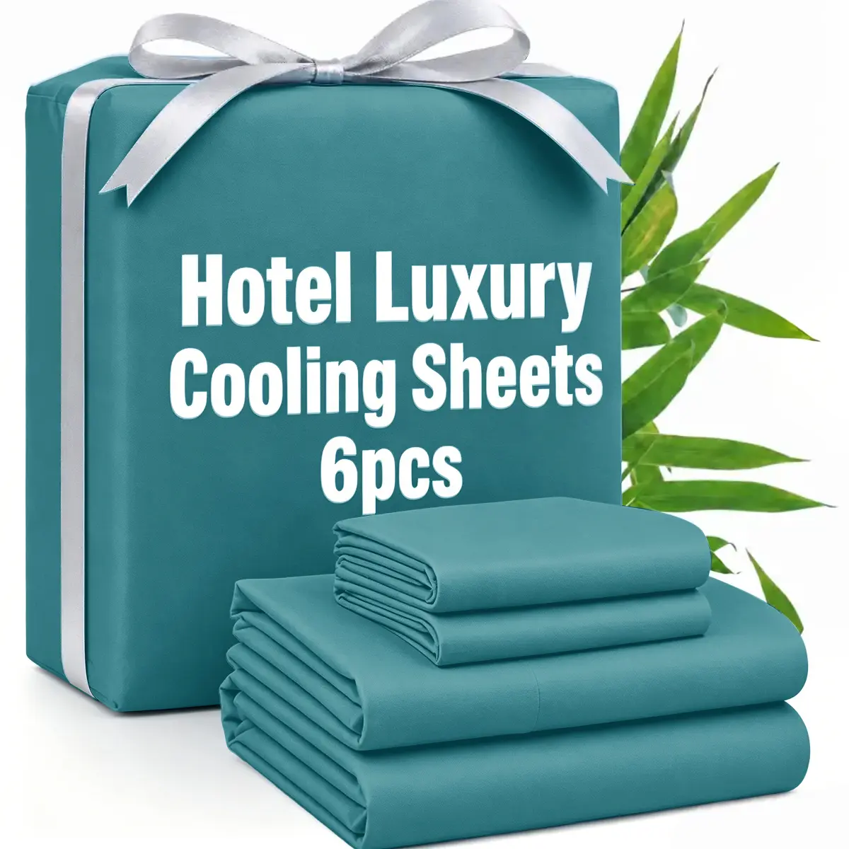 Jollyvogue 4/6-Piece Bamboo Fiber 2000TC High-Thread-Count Cooling Queen-Size Bed Set - Anti-Slip Deep Pocket Fitted Sheet, Flat Sheet, Pillowcases for Overheating Sleepers & Children, Cooling Bed Sheets