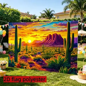 2D Flat 1PC Polyester Desert Sunset Backdrop Cactus Mountain Decor for Indoor & Outdoor Themed Party, Western Gathering, Photo Booth, Wall Decor, Home Decoration, Event Background, Available in Multiple Sizes