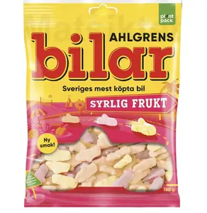 Ahlgrens Bilar Sour Fruit 100g - Swedish Car-Shaped Marshmallow Candy - Chewy Gummy Sweets - Eco-Friendly Plant-Based Packaging - 1 Bags