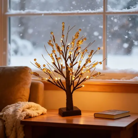 Art Deco Gold Berry LED Branches - 1-Piece, Warm White Glow, USB Plug Powered, Durable Plastic, Abstract Irregular Shape, Christmas Decorations Indoor, Bedroom Tabletop Decor, Ideal for Anniversary, 7-Day No-Reason Returns & Exchanges