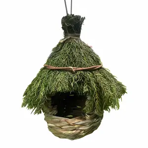 Handmade Natural Grass Birdhouse, Outdoor Garden Courtyard Decoration, Wild Birds Eco-Friendly Shelter, Rainproof Yard Ornament
