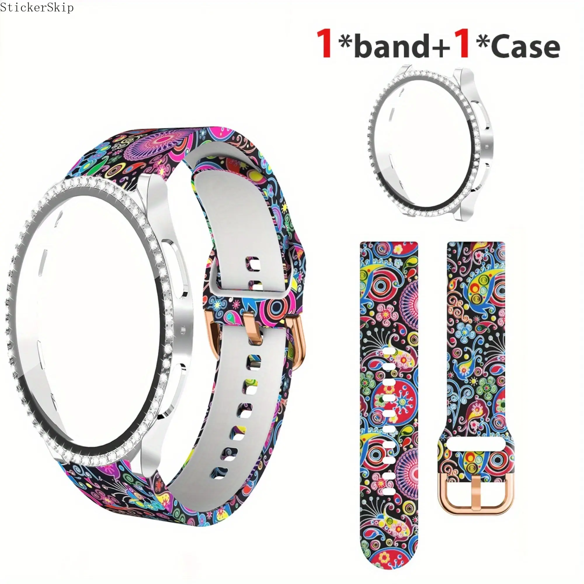 2026 New Galaxy Watch Band & Protective Case Combo, Colorful Pattern Sport Strap with Scratch Resistant Tempered Glass PC Cover, Compatible with Samsung Galaxy Watch 7 FE 6 5 4 40mm 44mm, Durable Replacement Accessory, Perfect Couple Gift for Daily Sports