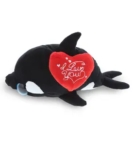 DOLLIBU 6" Polyester Stuffed Killer Whale Plush Toy - Big-Eye Design, "I Love You" Red Heart, Romantic Bedroom Accessories, Adults Bedroom Accessories