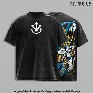 Golden Saiyan Warrior Saiyan Prince Super Power Anime Fighter Shirt Washed Heavy Cotton Tee Streetwear Graphic Back Cool Warrior Design Inspired Dragon Hero