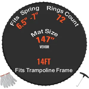VEVOR Replacement Trampoline Mat, Jumping Mat Fits 12/13/14/15 ft Frame, Universal Jumping Round Trampoline, UV-Resistant Mat with Spring Tool 72/80/92 V-Rings, Fit 5.5/6.5/7 Spring LengthVEVOR Super Brand Day