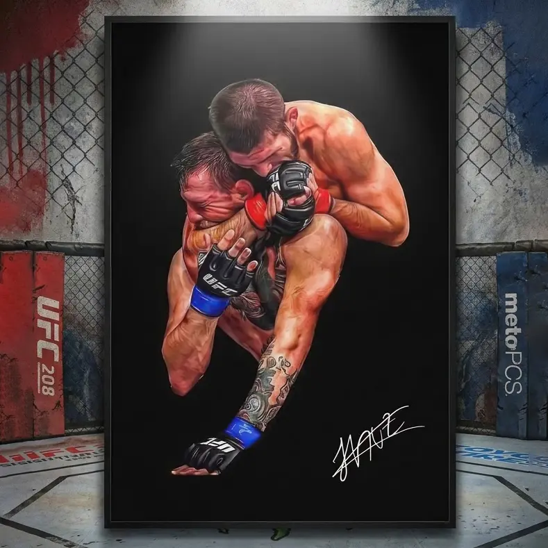 Mock-Signed Style UFC Star Canvas Print - Mixed Martial Arts (MMA) Collectible of Conor McGregor & Khabib Nurmagomedov, MMA Legends Decor for Man Caves, Bedroom Art Dormitory Style Home Decor