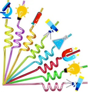 24 count Science Theme Shaped Straws  Plastic, Drink  Straws with Cartoon Decorations  Mad Scientist Party Supplies Birthday Party Favors
