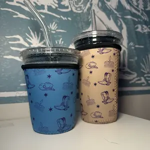 Cowboy boots and hat patterned Iced Coffee Koozie - Keep Your Drinks Cold