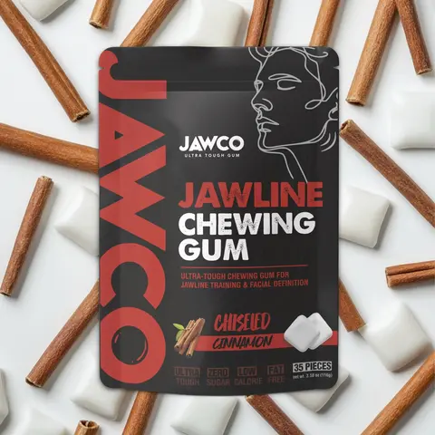 JAWCO Ultra-Tough Jawline Chewing Gum | Get a Stronger, Squarer Jawline | 15X Strength | Cinnamon Jaw Training Facial Fitness Hard Jawline Gum