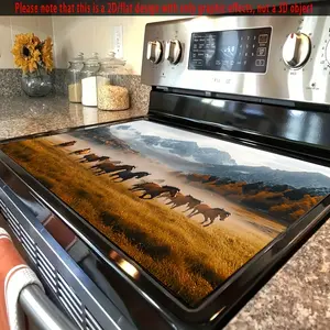 1pc 2D FLAT Running Horses Pattern Stove Cover Mat,Non-slip Electric Glass Stove Protector, Anti-scratch Multi-use Flat Oven Mat, Washer Dryer Pad, Mouse Pad, Kitchen Decor